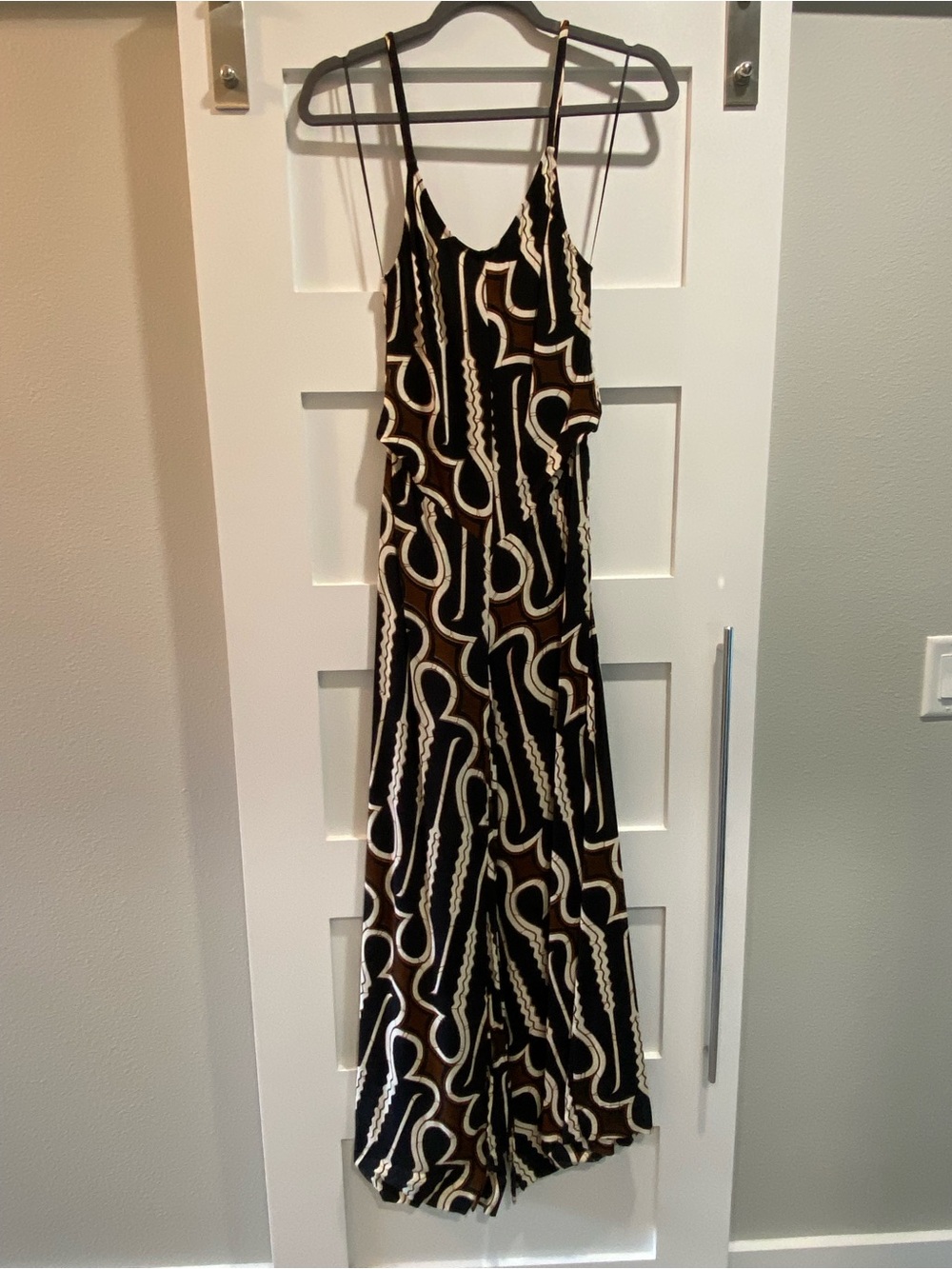 Indah Black & Brown Abstract-Print Spaghetti-Strap Jumpsuit